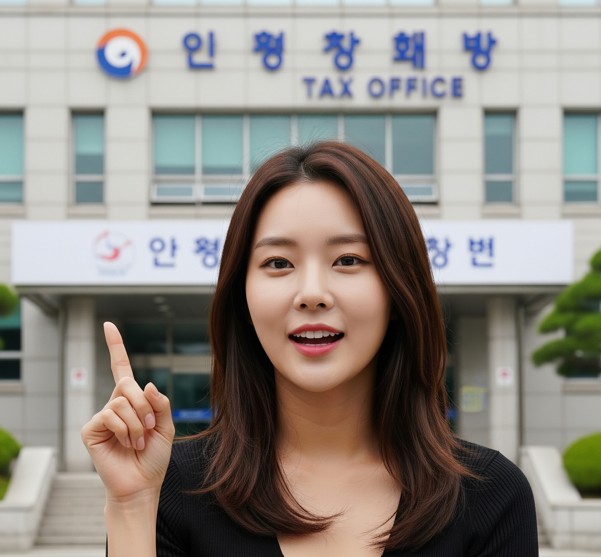 세무서 앞에서 연말정산 꿀팁을 소개하는 여성