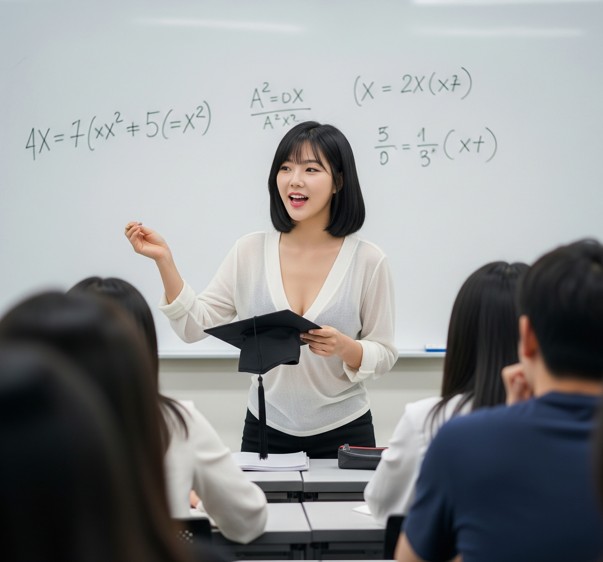 대학교에서 학사모를 들고 강의 하는 미녀