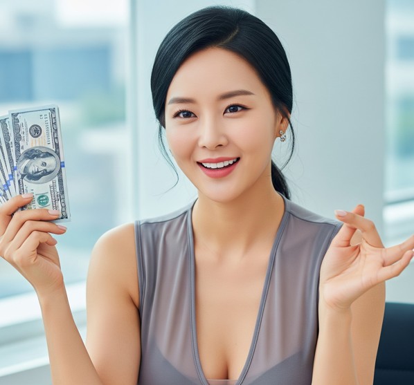 햇살론유스 대출금을 손에 들고 부결사유를 설명하는 여성