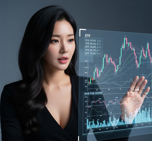 etf차트를 보면서 뭔가를 설명하는 한국 미인 섹시한 복장