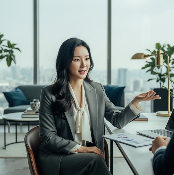 비과세 금융상품에 대해서 설명하는 커리어우먼
