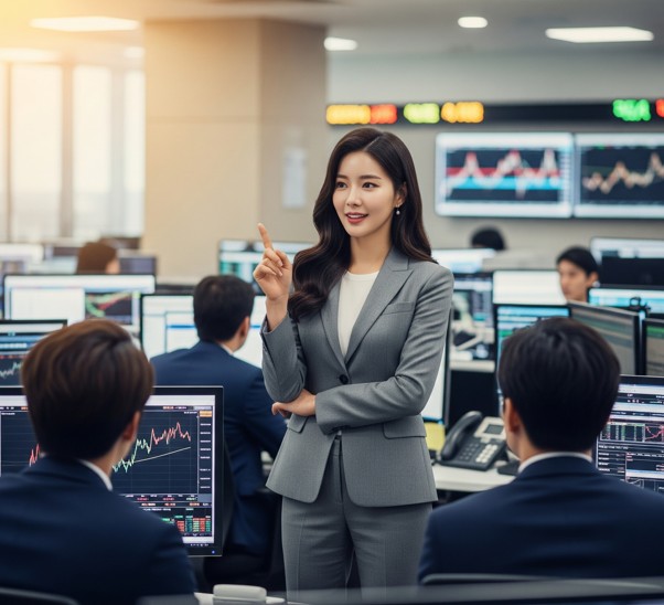 증권회사에서 비과세상품 설명중인 한국 미인
