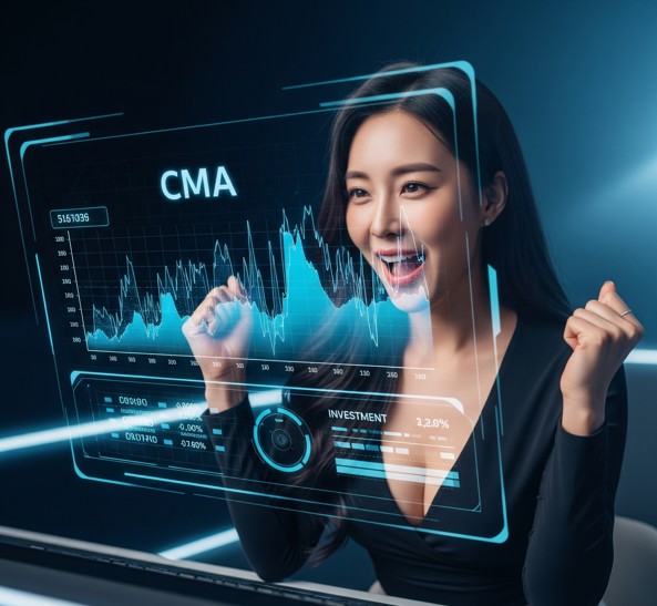 cma계좌보고 환호하는 여성