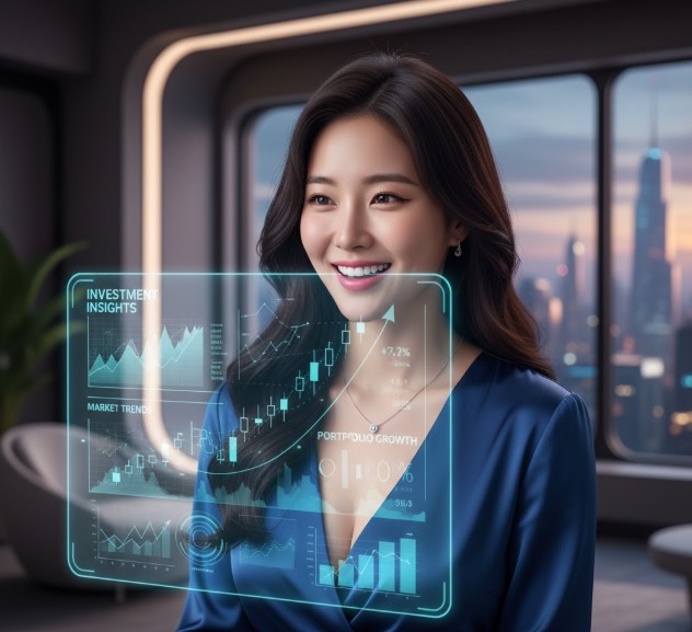 투자 관련 지표를 살펴보는 여성