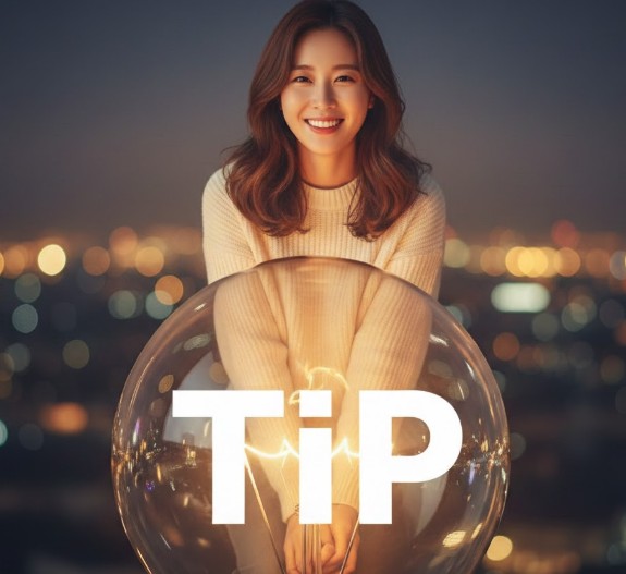 cma계좌와 관련해서 커다란 전구모양 팁을 들고 웃는 여성